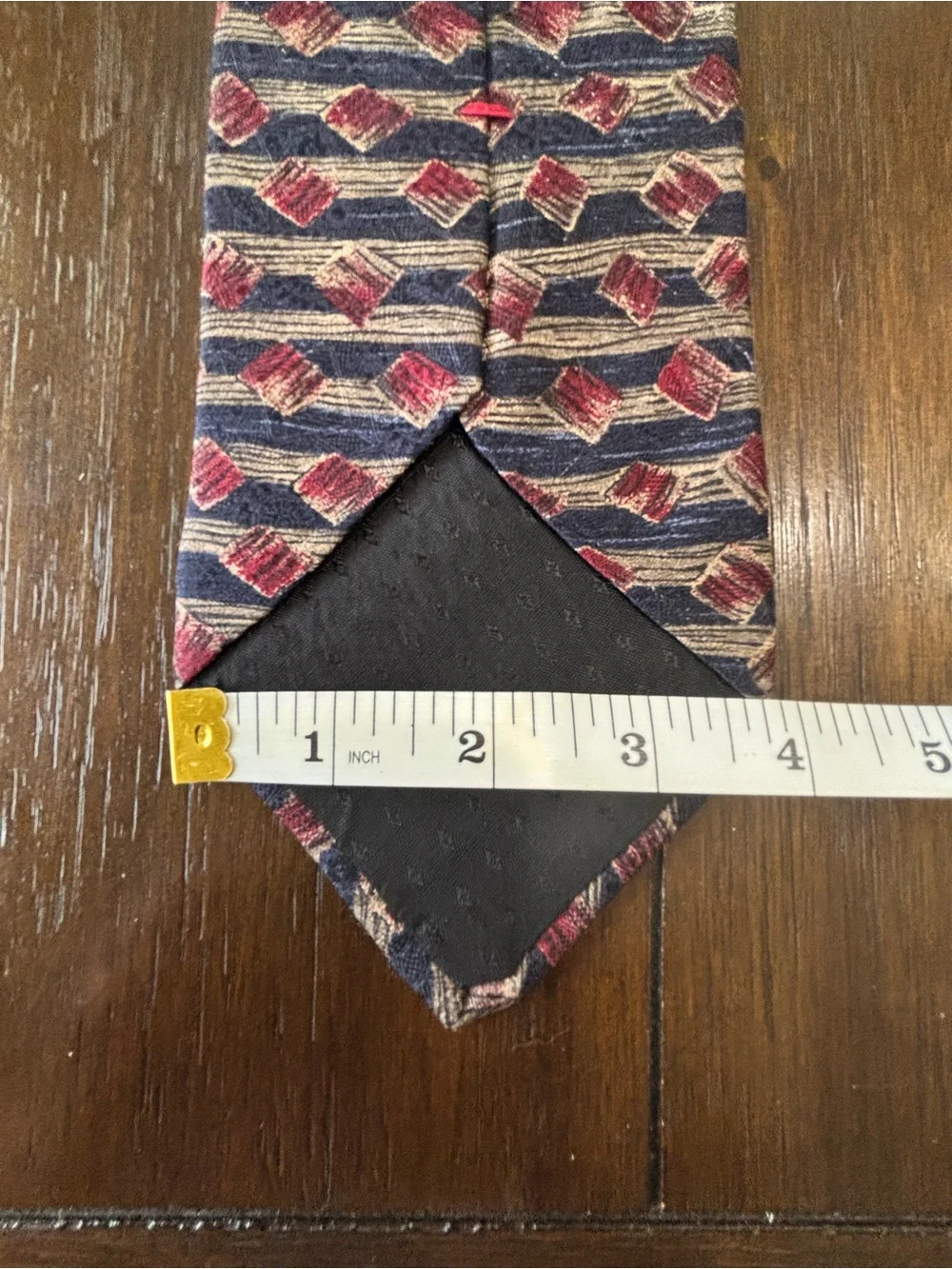 Bugatti 100% Italian Silk Geometric Necktie Navy Burgundy Made in USA